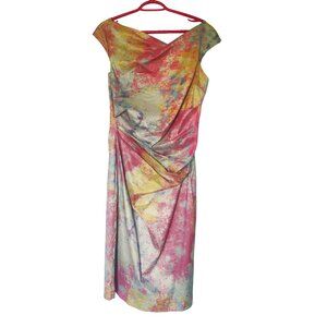 Flattering Teri Jon by Rickie Freeman Silver & Colourful Dress Size 12